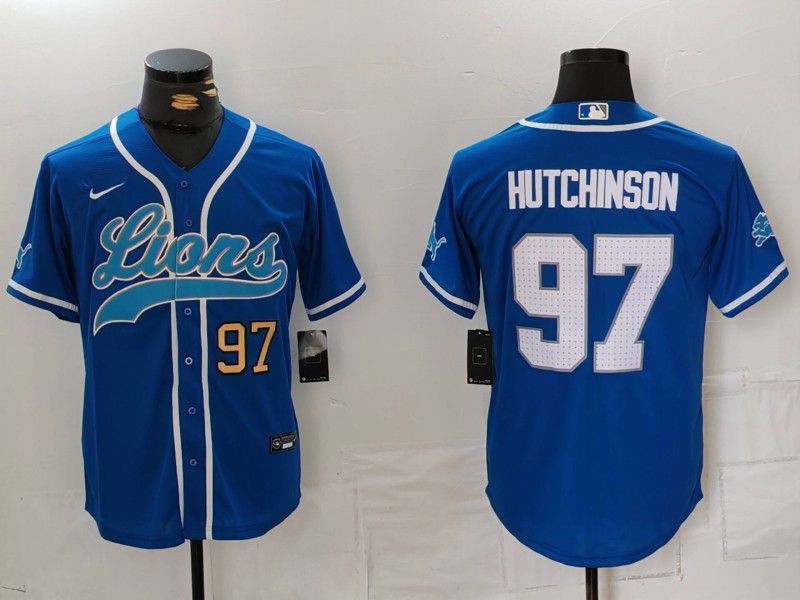 Men Detroit Lions 97 Hutchinson Blue Second generation joint name 2024 Nike Limited NFL Jersey style 8151